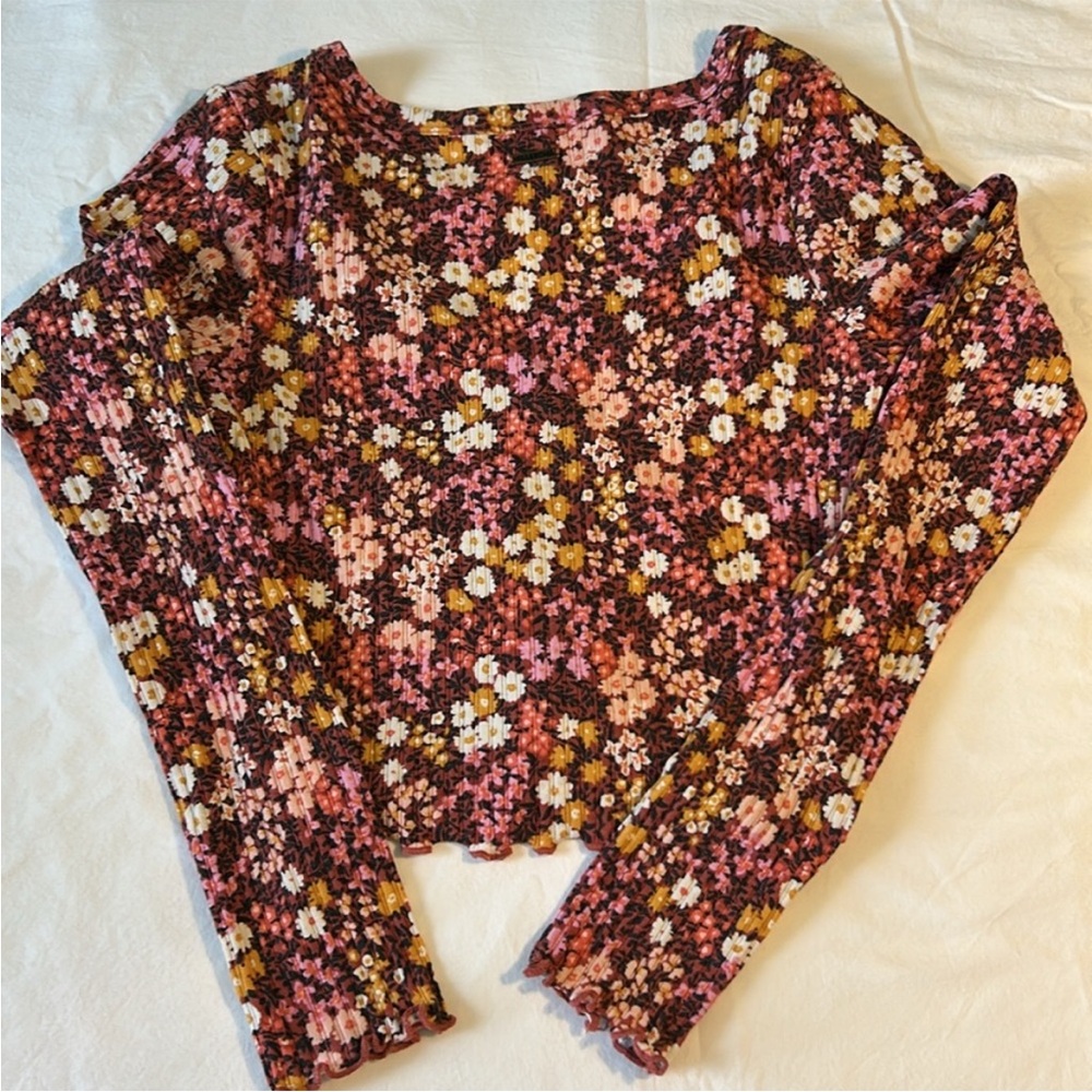 Billabong Small Top Falling in Love in Deep Sienna floral ribbed long sleeve NWT - Picture 4 of 10